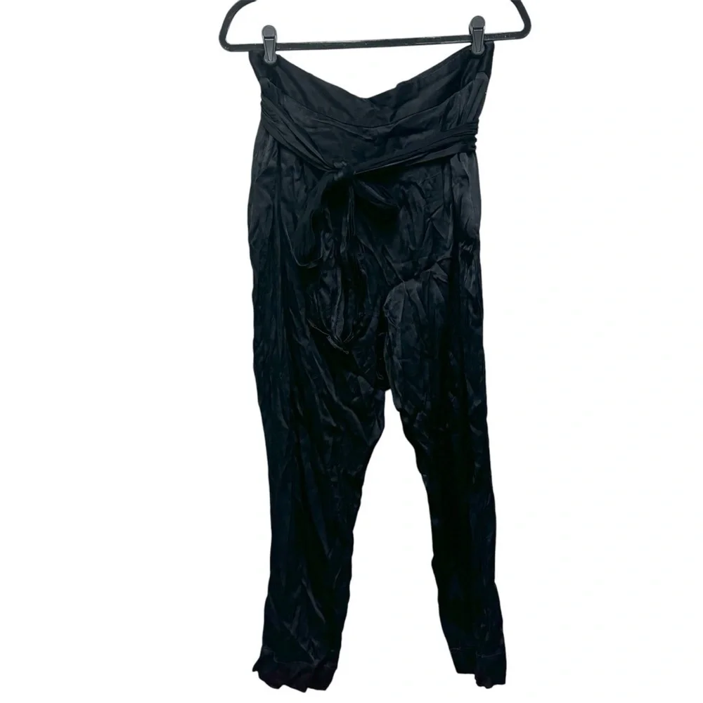 Anthropologie Ett Twa Black Satin Tie-Waist Pants